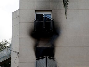 A view shows the scene where a fire ripped through a retirement home in Valencia, Spain, January 19, 2022.