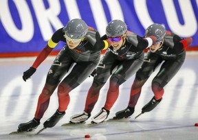 Left to right: Canada's Isabelle Weidemann, Valerie Maltais, and Ivanie Blondin Left to right: Canada's Isabelle Weidemann, Valerie Maltais, and Ivanie Blondin are a good bet to put Canada on the podium. Jeff McIntosh/The Canadian Press