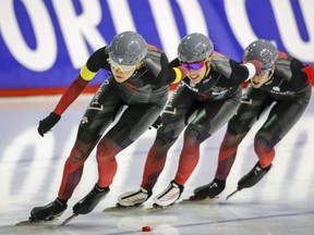 Left to right: Canada's Isabelle Weidemann, Valerie Maltais, and Ivanie Blondin Left to right: Canada's Isabelle Weidemann, Valerie Maltais, and Ivanie Blondin are a good bet to put Canada on the podium. Jeff McIntosh/The Canadian Press