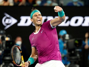 Spain's Rafael Nadal celebrates winning his third round match against Russia's Karen Khachanov