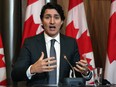 Prime Minister Justin Trudeau speaks at a news conference on the COVID-19 situation, in Ottawa, Jan. 12, 2022.