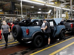 In this file photo taken June 14, 2021, Ford Motor Company's 2021 Ford Bronco is seen at the automaker's Michigan Assembly Plant in Wayne, Michigan.