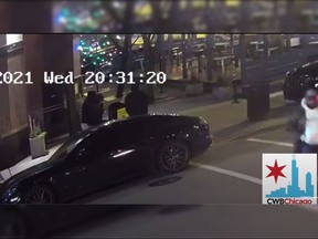 And there goes the Porsche. Two Blackhawks players had their luxury vehicles stolen outside a Chicago eatery. SCREENGRAB/ CWBCHICAGO