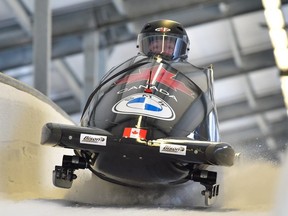 Canada's Christine de Bruin won her second straight Monobob World Series gold medal in Sigulda, Latvia on Saturday, Jan. 1, 2022.