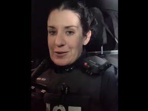 Durham Regional Police Const. Erin Howard in a screengrab from video she posted to Twitter on Jan. 24, 2022 discussing truckers.