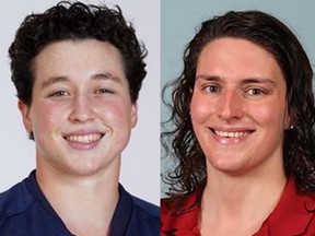 Yale swimmer Iszac Henig and Penn swimmer Lia Thomas.