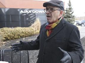 Steve Parish speaks outside the Ajax Downs casino on April 5, 2018. He was mayor of Ajax at the time.