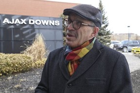 Still mayor of Ajax at the time, Steve Parish is pictured while speaking outside the Ajax Downs casino and racetracks  on April 5, 2018.