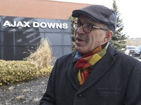 Still mayor of Ajax at the time, Steve Parish is pictured while speaking outside the Ajax Downs casino and racetracks  on April 5, 2018.