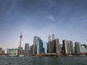 Toronto's skyline from Lake Ontario on May 2, 2018.