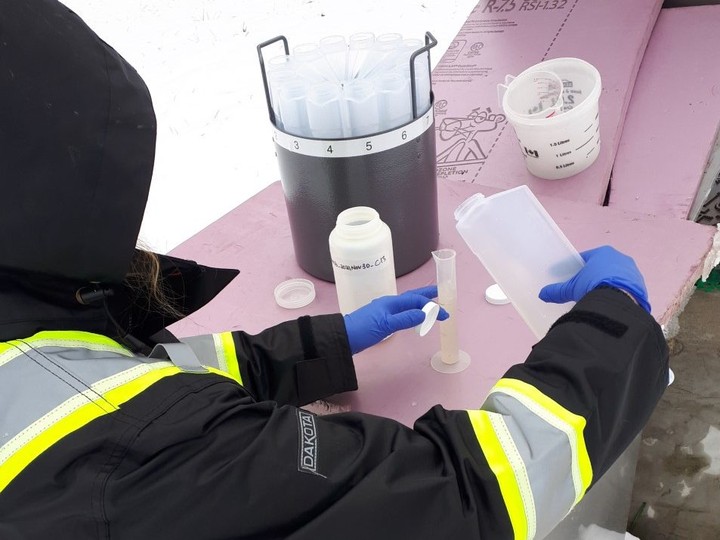  Ryerson scientist collecting wastewater samples in November. Courtesy Alexandra Johnston, Ryerson