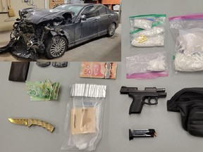 Drugs, cash and a gun seized after a three-car crash in Orangeville on Dec. 29 2021