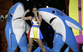 In this Feb. 1, 2015, file photo, singer Katy Perry performs during halftime of Super Bowl XLIX in Glendale, Ariz.