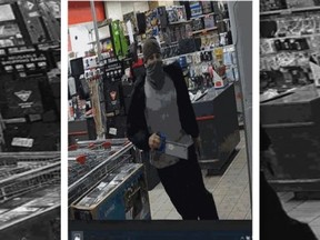 An image released by Hamilton Police of a man wanted after a retail store clerk was threatened with a 12-inch handsaw on Saturday, Jan. 22, 2022 at Main St. E. and Victoria Ave. S.