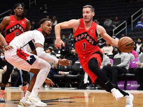 Raptors guard Goran Dragic dribbles against Wizards. Dragic likely will be dealt that the trade deadline.