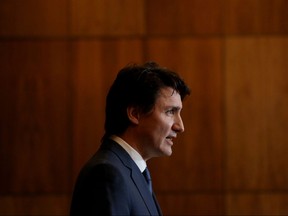 Canadian Prime Minister Justin Trudeau speaks during a news conference in Ottawa, Ontario, Canada, on February 21, 2022.
