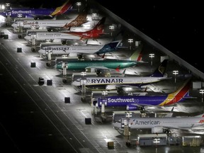 Aerial photos showing Boeing 737 Max airplanes parked at Boeing Field in Seattle, Washington, October 20, 2019.