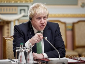 British Prime Minister Boris Johnson holds talks with Ukrainian President Volodymyr Zelenskiy in Kyiv, Ukraine February 1, 2022.