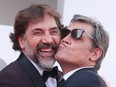 Actors Javier Bardem and Josh Brolin pose on the red carpet arrivals for the screening of the film "Dune" at the 78th Venice Film Festival in Venice, Italy, Sept. 3, 2021.