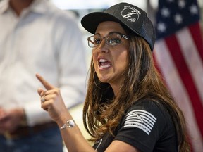 United States Rep. Lauren Boebert (R-Colorado) speaks during a Second Amendment Rally on Thursday, Sept. 16, 2021, at a gun store in Midland, Texas.