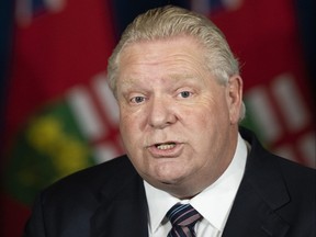 Ontario Premier Doug Ford holds a press conference at Queen’s Park in Toronto on Thursday, January 20, 2022.