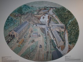 Artwork showing the site of the pulp mill at La Pulperie de Chicoutimi Regional Museum in the Chicoutimi area of ​​Saguenay, Que.
