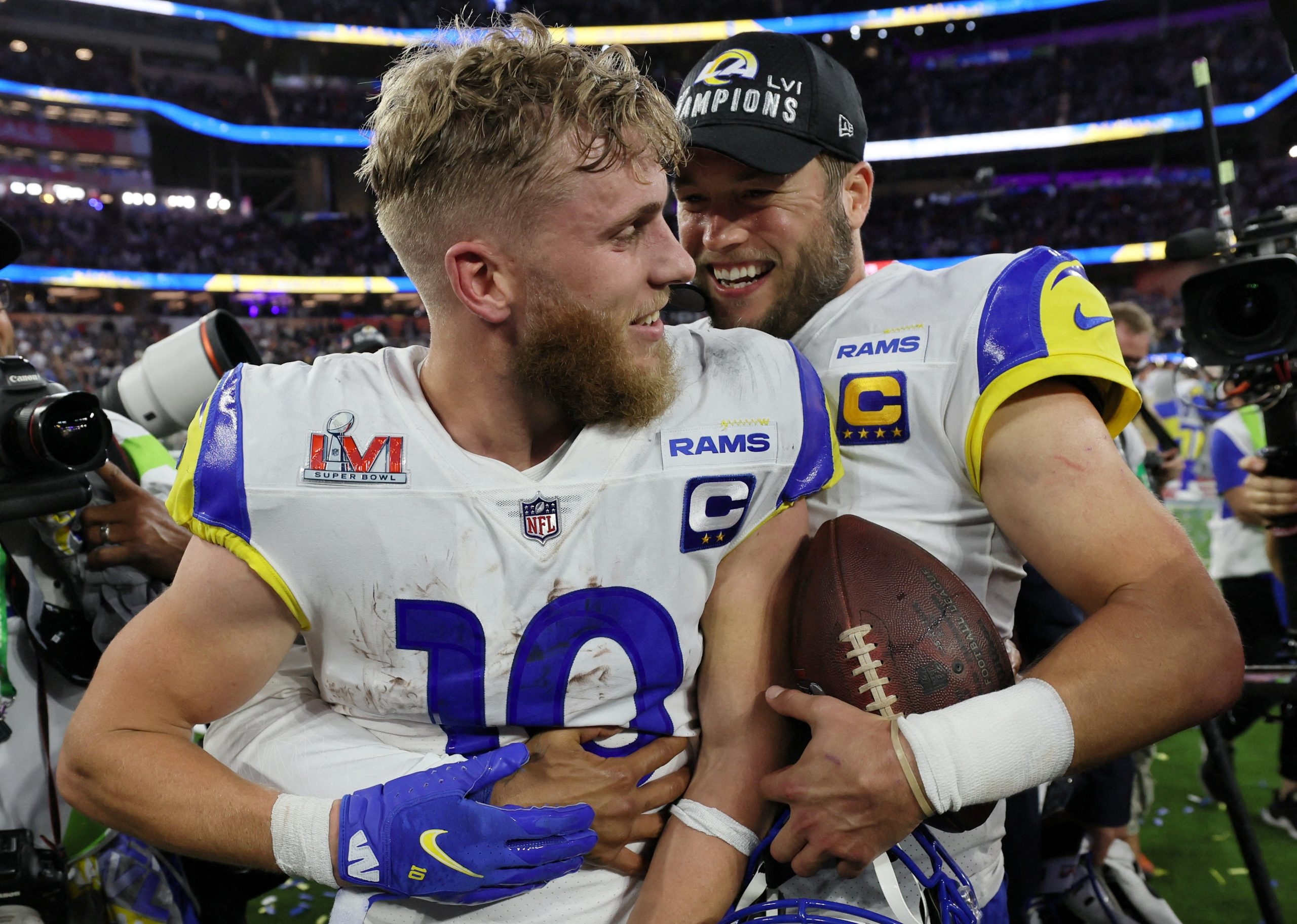 Los Angeles Rams Matthew Stafford #9, Aaron Donald #99, Odell