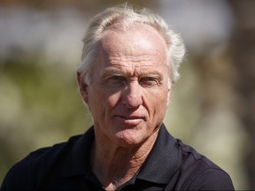 Greg Norman, CEO of Liv Golf Investments talks to the media during a practice round prior to the PIF Saudi International at Royal Greens Golf and Country Club on Feb. 1, 2022 in Al Murooj, Saudi Arabia.