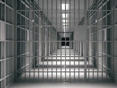 Prison interior. Jail cells, dark background. 3d illustration