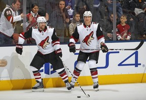 Winger Phil Kessel (left) and defenceman Jakob Chychrun of the Arizona Coyotes could be on the move before the NHL trade deadline. (Claus Andersen/Getty Images)