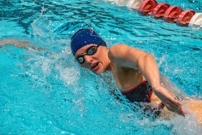 Lia Thomas, a transgender woman, swims for the University of Pennsylvania at an Ivy League swim meet in Cambridge, Mass., on Jan. 22, 2022. (GETTY IMAGES)