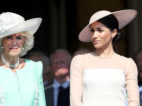 Camilla, Duchess of Cornwall and Meghan, Duchess of Sussex attend The Prince of Wales' 70th Birthday Patronage Celebration held at Buckingham Palace on May 22, 2018 in London, England.  (Photo by Chris Jackson/Getty Images)