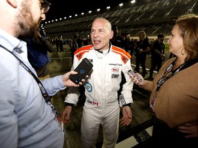 Jacques Villeneuve, driver of the #27 Hezeberg Engineering Systems Ford, speaks with the media during qualifying for the NASCAR Cup Series 64th Annual Daytona 500 at Daytona International Speedway on Feb. 16, 2022 in Daytona Beach, Fla.