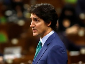 Prime Minister Justin Trudeau speaks in the House of Commons about the implementation of the Emergencies Act in Ottawa, Thursday, Feb. 17, 2022.