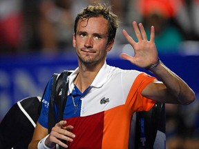 Russia's Daniil Medvedev leaves after his Mexico ATP Open 500 men's singles semi-final against Spain's Rafael Nadal at the Arena GNP, in Acapulco, Mexico, on February 25, 2022.