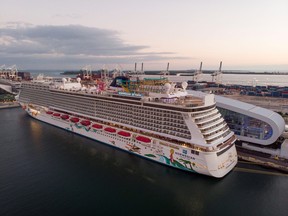 The Norwegian Getaway cruise ship is seen docked at Miami port in Florida, Jan. 5, 2022.