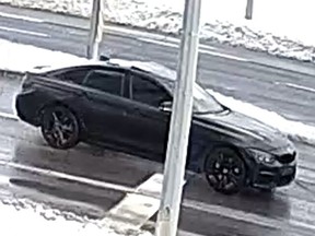 An image released by Toronto Police of a BMW sought in a drive-by shooting on Dufferin St. at Sheppard Ave. W. on Feb. 19, 2022.