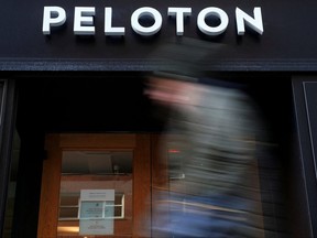 A person walks past a Peloton store in the Manhattan borough of New York City, Jan. 25, 2022.