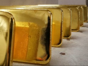 Newly casted ingots of 99.99% pure gold are stored after weighing at the Krastsvetmet non-ferrous metals plant in the Siberian city of Krasnoyarsk, Russia Nov. 22, 2018.