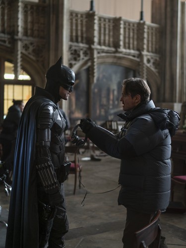 Robert Pattinson and director Matt Reeves on the set of The Batman.