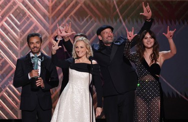 The cast of "CODA" receives the award for Outstanding Performance by a Cast in a Motion Picture for "CODA” at the 28th Screen Actors Guild Awards, in Santa Monica, Calif., Sunday, Feb. 27, 2022.