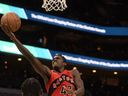 Toronto Raptors forward centre Pascal Siakam drives in during the first half against the Charlotte Hornets at the Spectrum Center in Charlotte, N.C., Feb. 7, 2022.