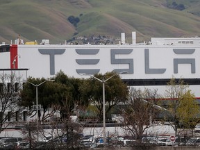 A view of Tesla's U.S. vehicle factory in Fremont, California March 18, 2020.