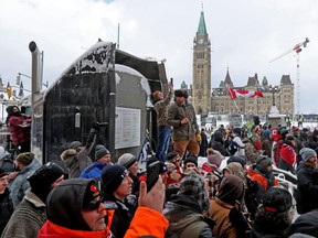 Truckers protest against government mandates in downtown Ottawa.