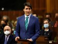 Prime Minister Justin Trudeau speaks in the House of Commons about the implementation of the Emergencies Act as truckers and their supporters continue to protest in Ottawa, Feb. 17, 2022.