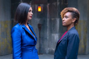 Morena Baccarin as Elena Federova and Ryan Michelle Bathe as Val in The Endgame.