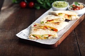 Chicken, guacamole and pico de gallo quesadillas – courtesy of Tre Stelle