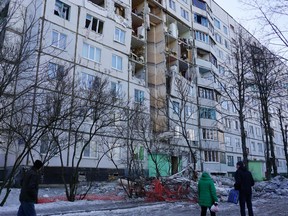 A view shows a residential building damaged by recent shelling in Kharkiv, Ukraine February 27, 2022.
