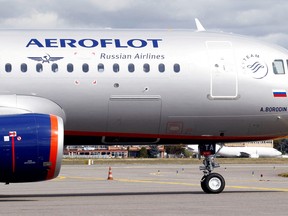 The logo of Russia's flagship airline Aeroflot is seen on an Airbus A320-200 in Colomiers near Toulouse, France, September 26, 2017.