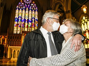 Jack and Christine McRae, of North York, renew their vows during the Celebration of Marriage Mass at St. Michael's Cathedral Basilica on Sunday, Feb. 13, 2022.